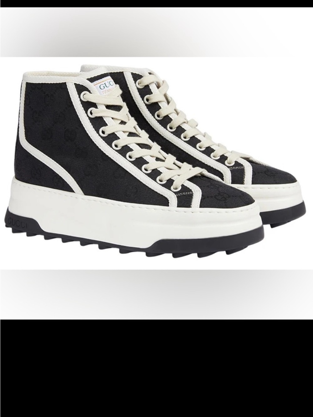 New Size 36 Gucci Women's GG Black and White High-Top Sneakers